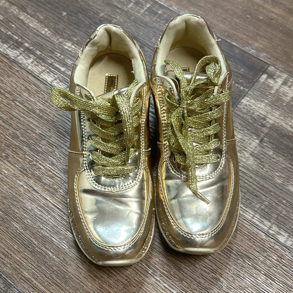 ROXY ROSE Women Fashion Metallic Sneaker Glitter shoes (8US, Gold)